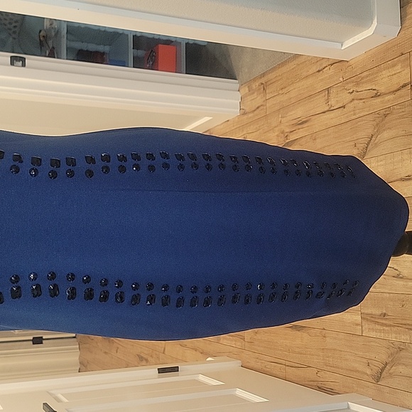 Carmen Marc Valvo Midnight Blue Tank Dress with Black Jewels in the front (M) - Picture 3 of 6